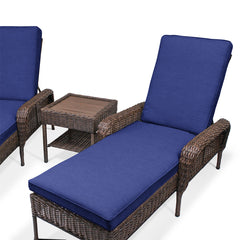 Close-up of the Cambridge Wicker Outdoor Chaise Lounge Set's end table, highlighting its durable all-weather resin wicker construction and sleek, versatile design, Oakville, ON.